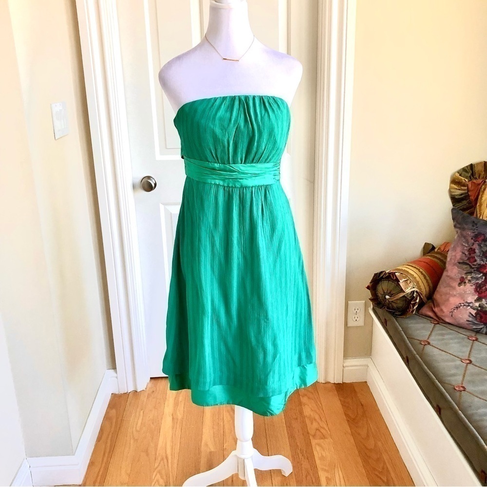 Anthropologie Moulinette Souers Silk Dress Strapless in Green (4)